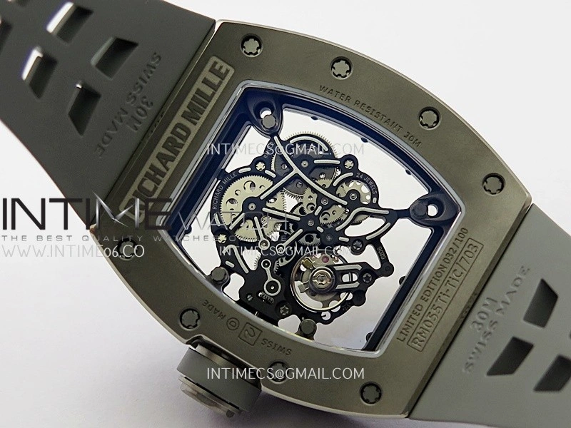 RM055 Titanium Carbide ZF 1:1 Best Edition Skeleton Dial On Gray Shark Rubber Strap RMUL2 Super Clone