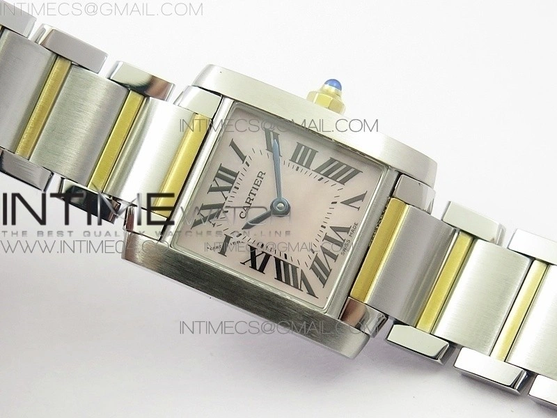 Tank Francaise Ladies 25mm SS YG 8848F 1:1 Best Edition Pink MOP Dial on SS YG Bracelet Ronda Quartz
