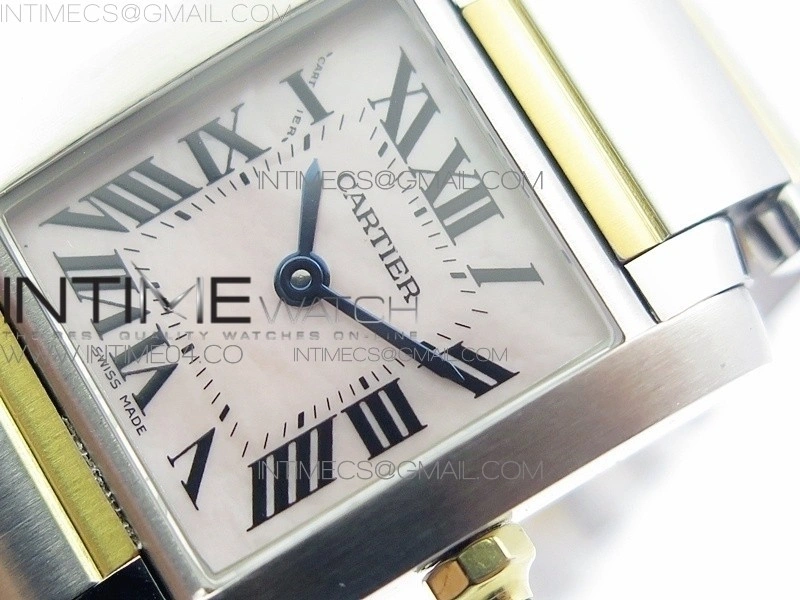 Tank Francaise Ladies 25mm SS YG 8848F 1:1 Best Edition Pink MOP Dial on SS YG Bracelet Ronda Quartz