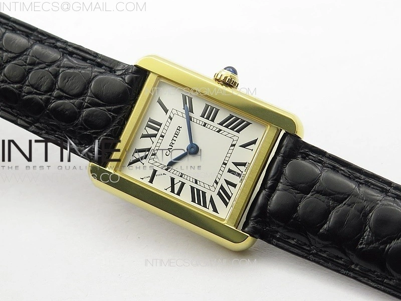 Tank Solo Ladies 25mm YG K11F 1:1 Best Edition White Dial on Black Leather Strap Ronda Quartz