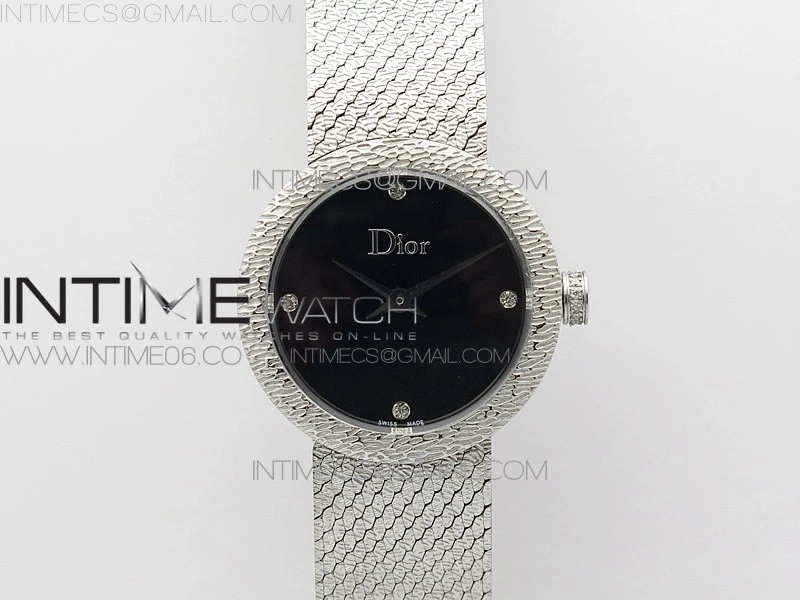 La D de dior Satine SS Case 8848F 1:1 Best Edition Black Dial on SS bracelet Swiss Quartz