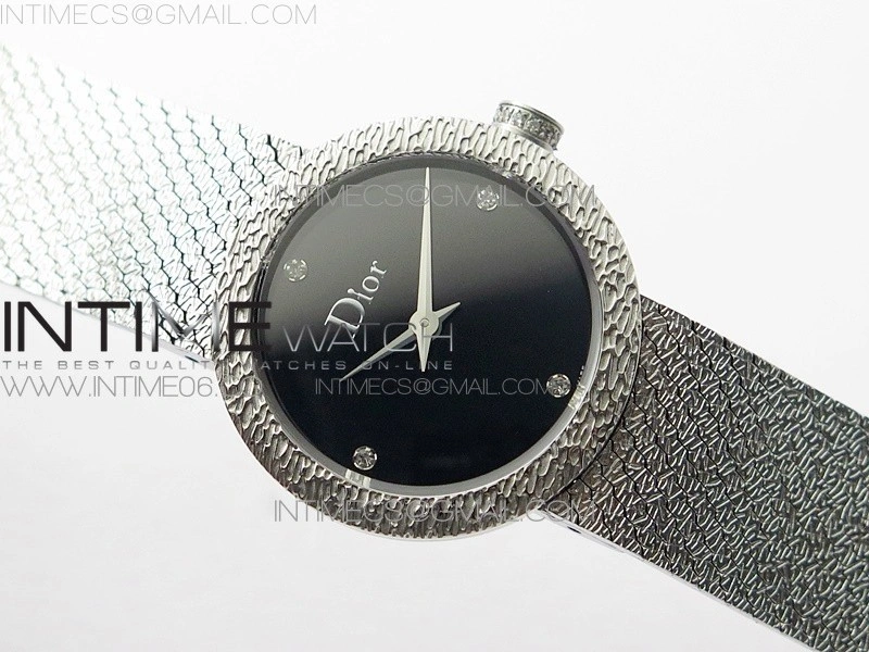 La D de dior Satine SS Case 8848F 1:1 Best Edition Black Dial on SS bracelet Swiss Quartz