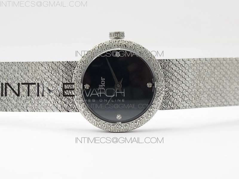 La D de dior Satine SS Case 8848F 1:1 Best Edition Black Dial on SS bracelet Swiss Quartz