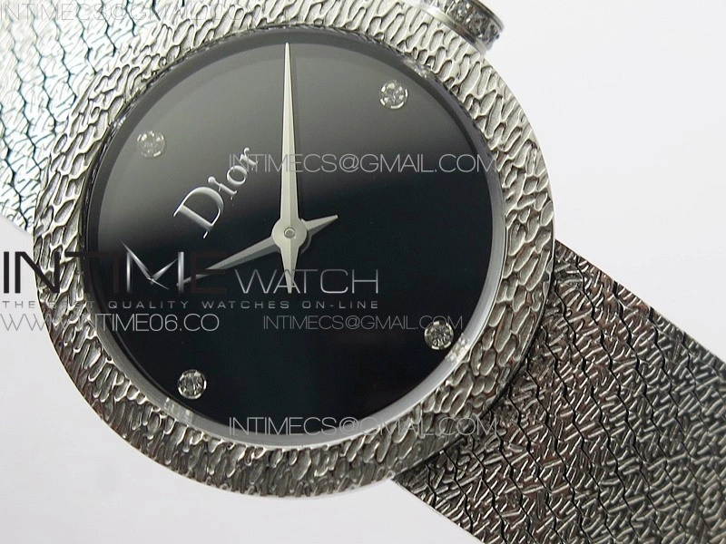 La D de dior Satine SS Case 8848F 1:1 Best Edition Black Dial on SS bracelet Swiss Quartz
