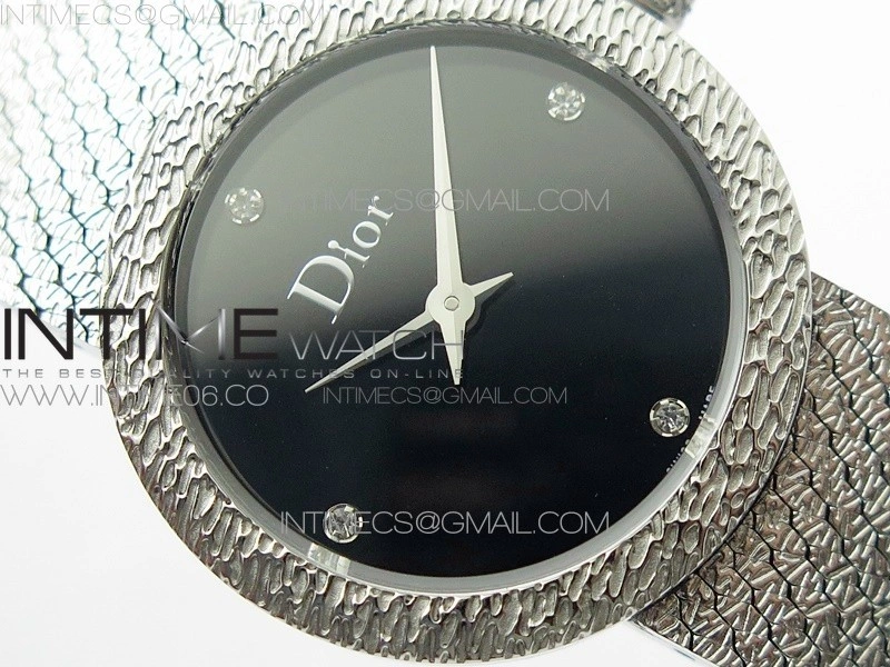 La D de dior Satine SS Case 8848F 1:1 Best Edition Black Dial on SS bracelet Swiss Quartz