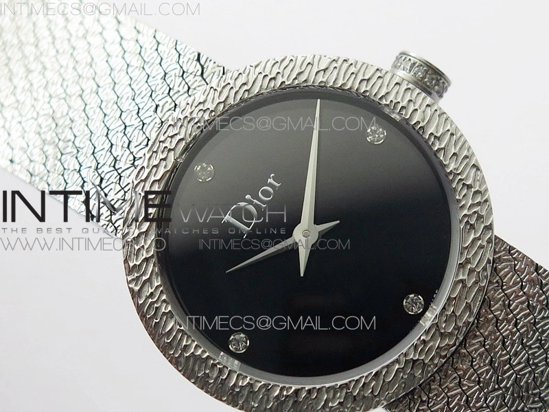 La D de dior Satine SS Case 8848F 1:1 Best Edition Black Dial on SS bracelet Swiss Quartz
