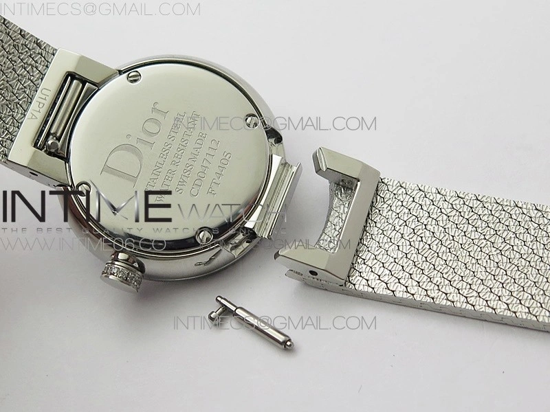 La D de dior Satine SS Case 8848F 1:1 Best Edition Black Dial on SS bracelet Swiss Quartz