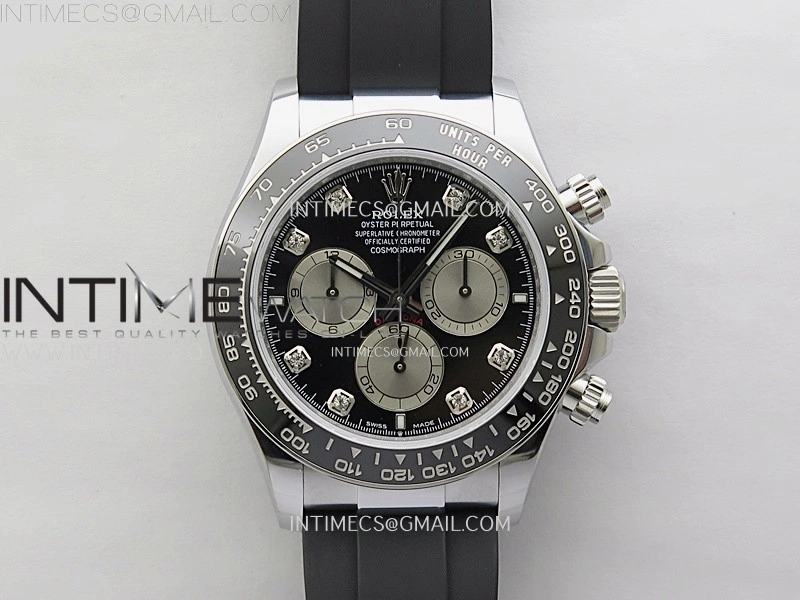 Daytona 126519 QF Gain Weight 1:1 Best Edition Black Dial Silver Subdial Diamonds Markers on Oysterflex Strap SH4131 V11