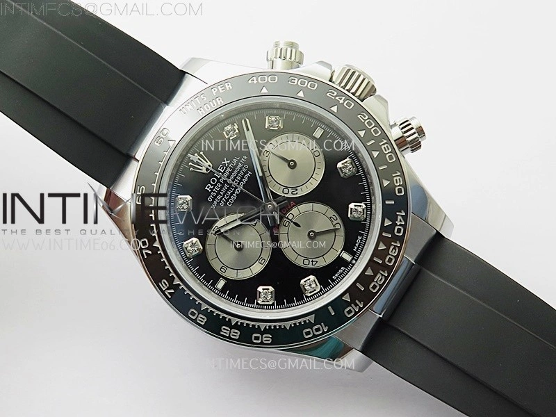 Daytona 126519 QF Gain Weight 1:1 Best Edition Black Dial Silver Subdial Diamonds Markers on Oysterflex Strap SH4131 V11