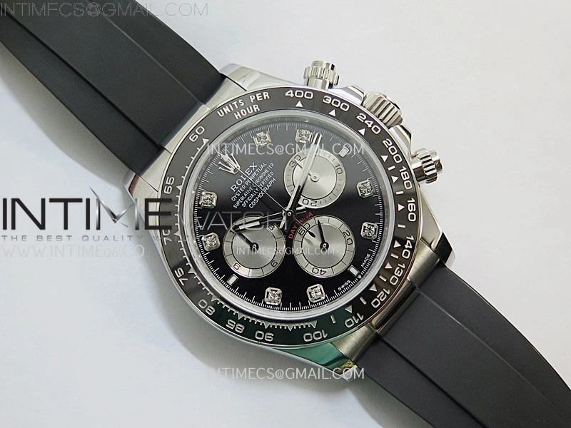 Daytona 126519 QF Gain Weight 1:1 Best Edition Black Dial Silver Subdial Diamonds Markers on Oysterflex Strap SH4131 V11