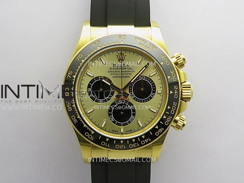 Daytona 126518 Gain Weight Clean Plus 1:1 Best Edition YG Gold Dial Black Subdial Stick Marker On Oysterflex Rubber Strap DD4131