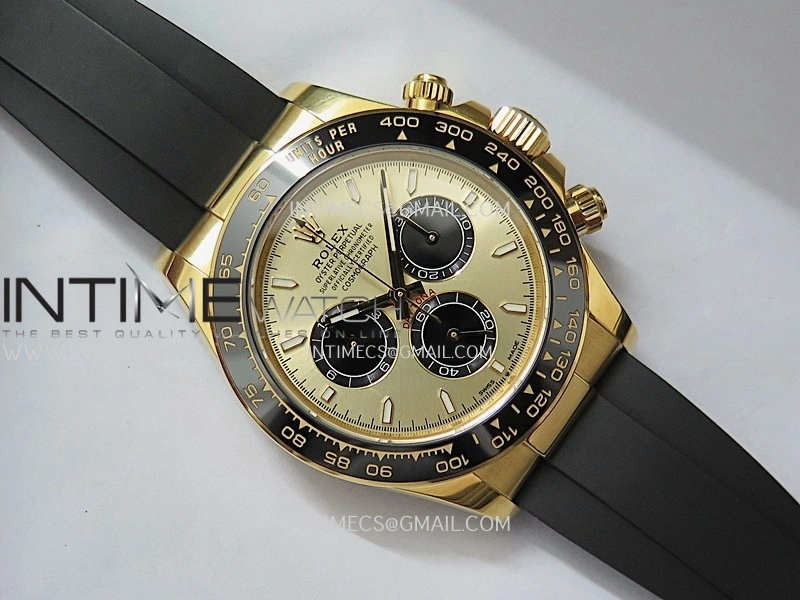 Daytona 126518 Gain Weight Clean Plus 1:1 Best Edition YG Gold Dial Black Subdial Stick Marker On Oysterflex Rubber Strap DD4131
