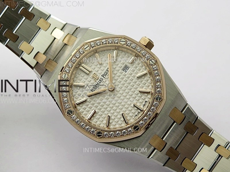 Lady Royal Oak 33mm 67651 Diamonds bezel SS RG ZF 1:1 Best Edition White Textured Dial on SS Bracelet RONDA Quartz