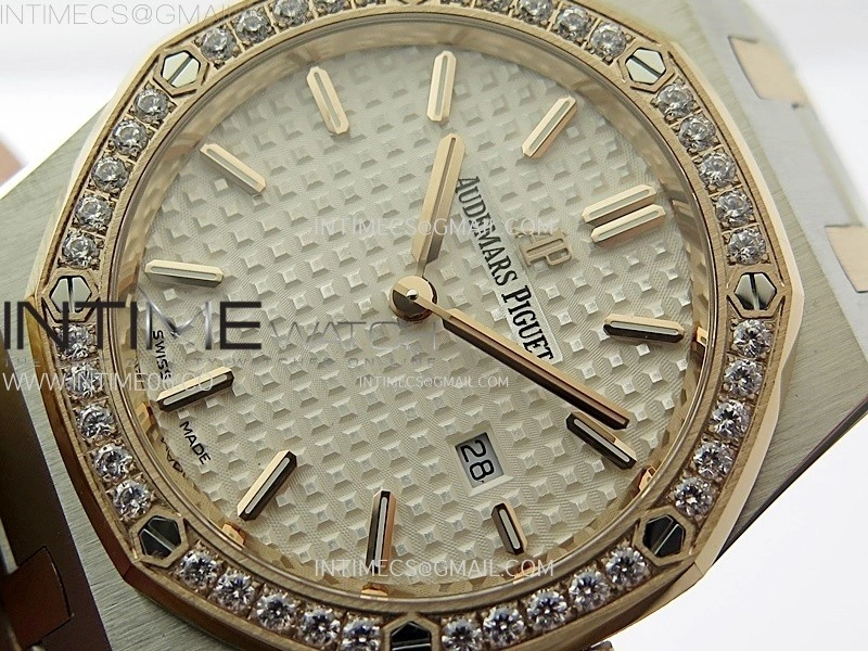 Lady Royal Oak 33mm 67651 Diamonds bezel SS RG ZF 1:1 Best Edition White Textured Dial on SS Bracelet RONDA Quartz