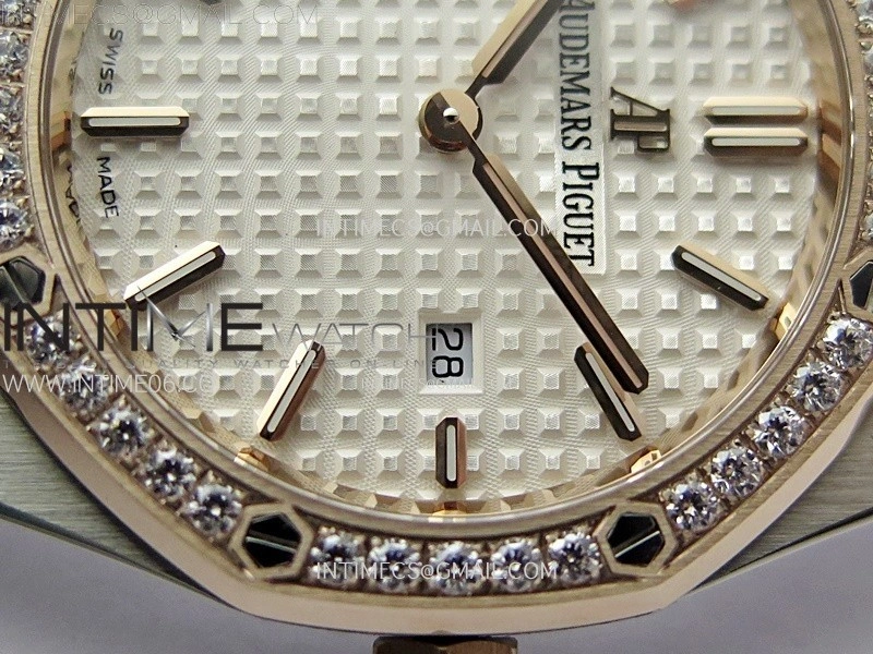 Lady Royal Oak 33mm 67651 Diamonds bezel SS RG ZF 1:1 Best Edition White Textured Dial on SS Bracelet RONDA Quartz