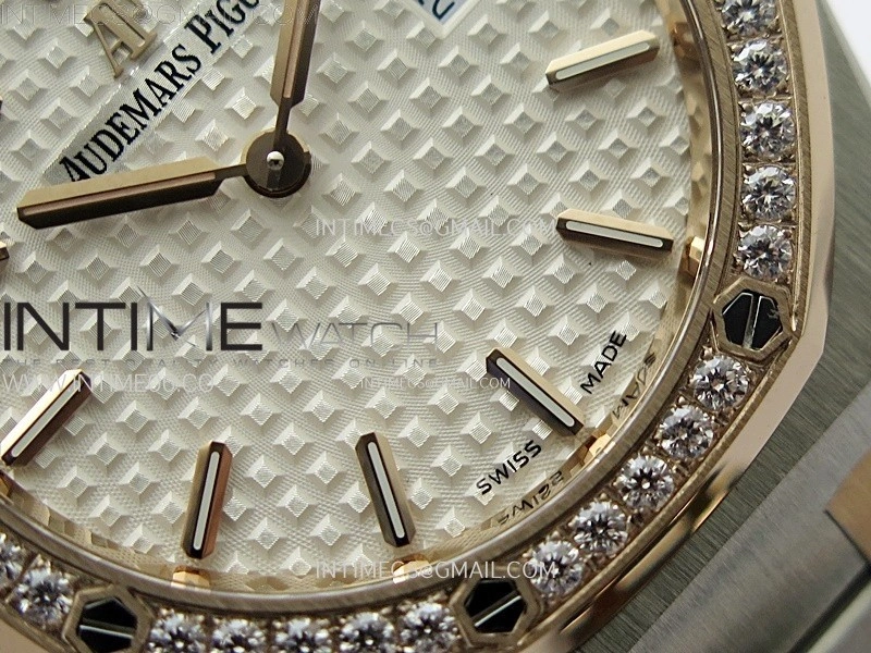 Lady Royal Oak 33mm 67651 Diamonds bezel SS RG ZF 1:1 Best Edition White Textured Dial on SS Bracelet RONDA Quartz