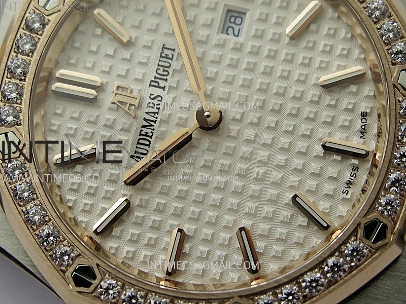 Lady Royal Oak 33mm 67651 Diamonds bezel SS RG ZF 1:1 Best Edition White Textured Dial on SS Bracelet RONDA Quartz