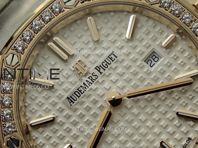 Lady Royal Oak 33mm 67651 Diamonds bezel SS RG ZF 1:1 Best Edition White Textured Dial on SS Bracelet RONDA Quartz