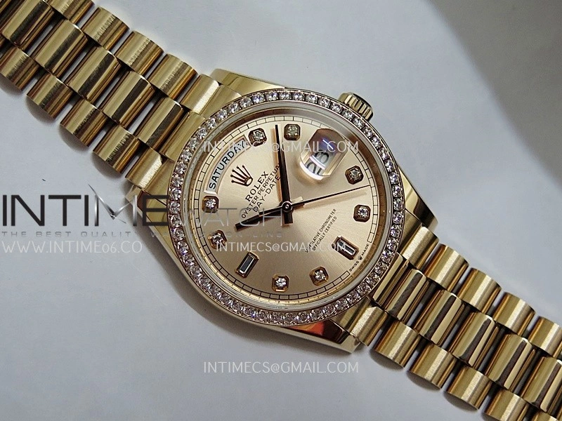 Day Date 128345 RG Gain Weight KF 1:1 RG Dial Diamond Marker On President Bracelet A2836