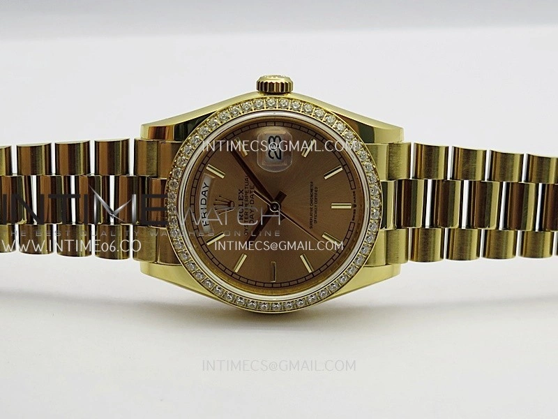 Day Date 128348 YG Gain Weight KF 1:1 Gold Dial Stick Marker On President Bracelet A2836