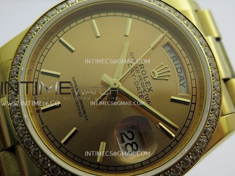 Day Date 128348 YG Gain Weight KF 1:1 Gold Dial Stick Marker On President Bracelet A2836