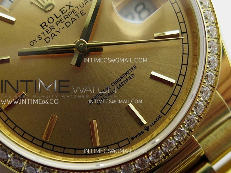 Day Date 128348 YG Gain Weight KF 1:1 Gold Dial Stick Marker On President Bracelet A2836
