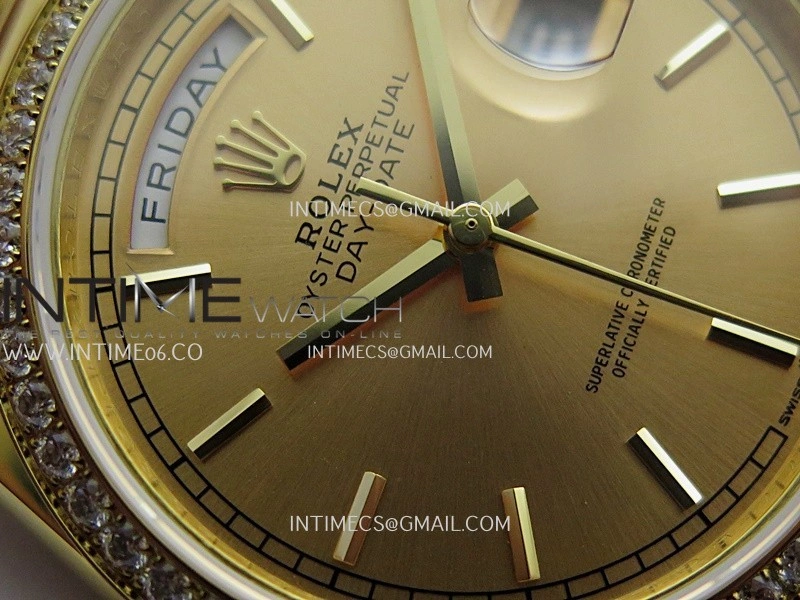 Day Date 128348 YG Gain Weight KF 1:1 Gold Dial Stick Marker On President Bracelet A2836