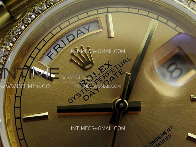 Day Date 128348 YG Gain Weight KF 1:1 Gold Dial Stick Marker On President Bracelet A2836