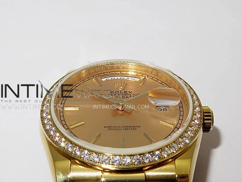 Day Date 128348 YG Gain Weight KF 1:1 Gold Dial Stick Marker On President Bracelet A2836