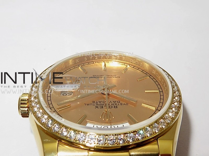 Day Date 128348 YG Gain Weight KF 1:1 Gold Dial Stick Marker On President Bracelet A2836