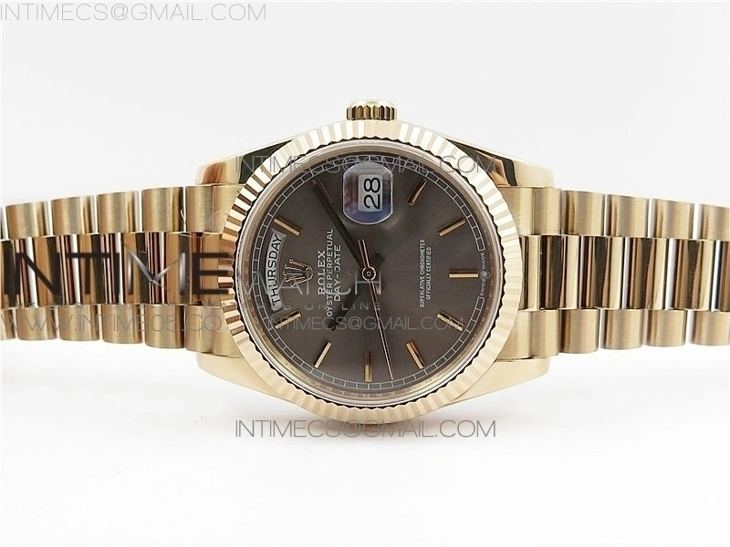 Day-Date 36 128239 RG BP Best Edition Gray Sticks Markers Dial on RG President Bracelet
