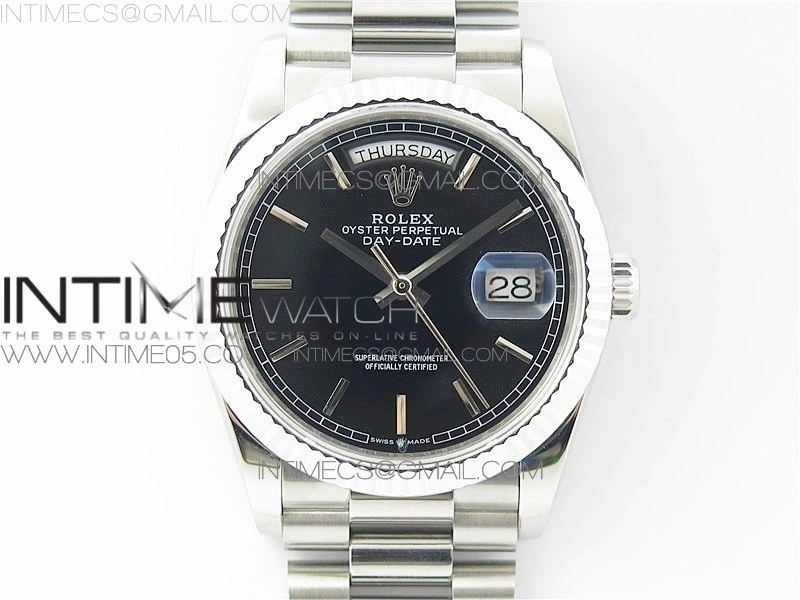 Day-Date 36 128239 SS BP Best Edition Black Stick Markers Dial on SS President Bracelet