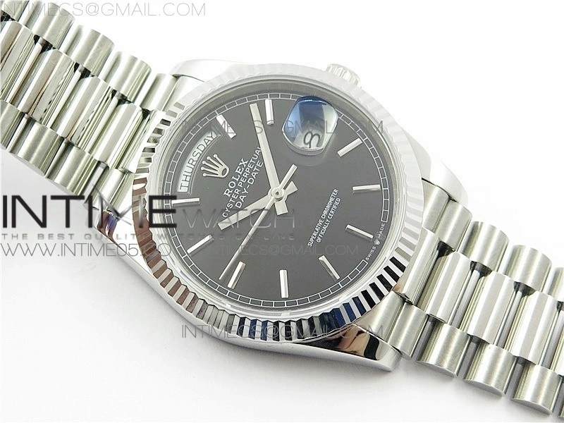 Day-Date 36 128239 SS BP Best Edition Black Stick Markers Dial on SS President Bracelet
