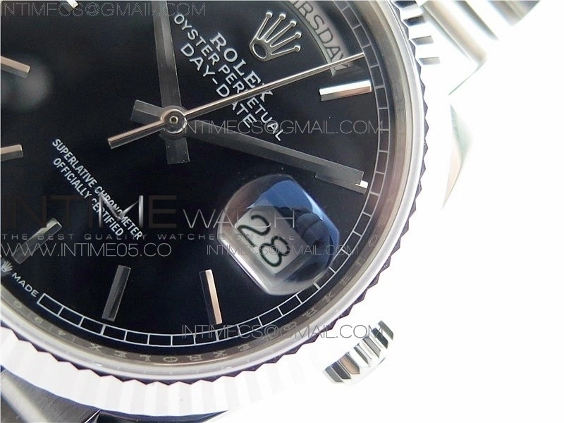 Day-Date 36 128239 SS BP Best Edition Black Stick Markers Dial on SS President Bracelet