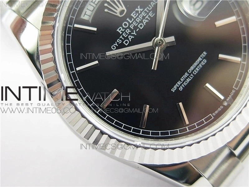 Day-Date 36 128239 SS BP Best Edition Black Stick Markers Dial on SS President Bracelet
