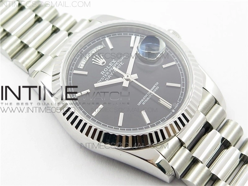 Day-Date 36 128239 SS BP Best Edition Black Stick Markers Dial on SS President Bracelet