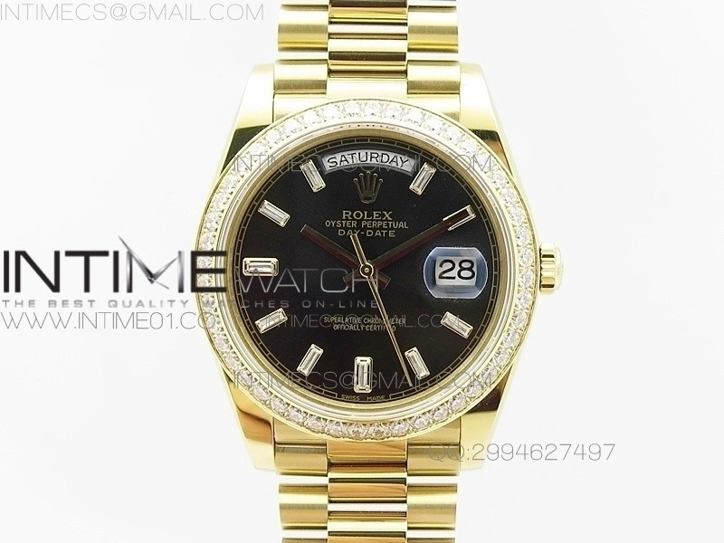 Day-Date 40 YG BP 1:1 Best 228239 Black Diamond Sticks Dial Diamond Bezel on SS Bracelet