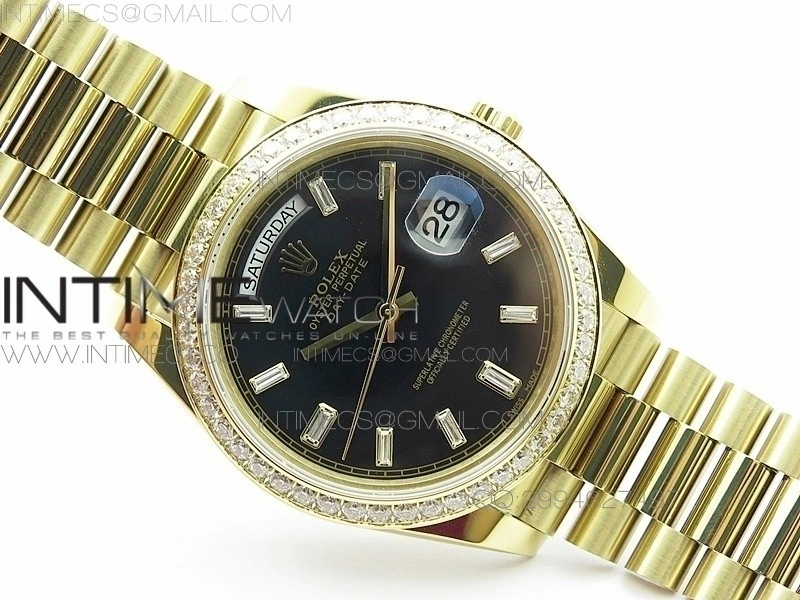 Day-Date 40 YG BP 1:1 Best 228239 Black Diamond Sticks Dial Diamond Bezel on SS Bracelet