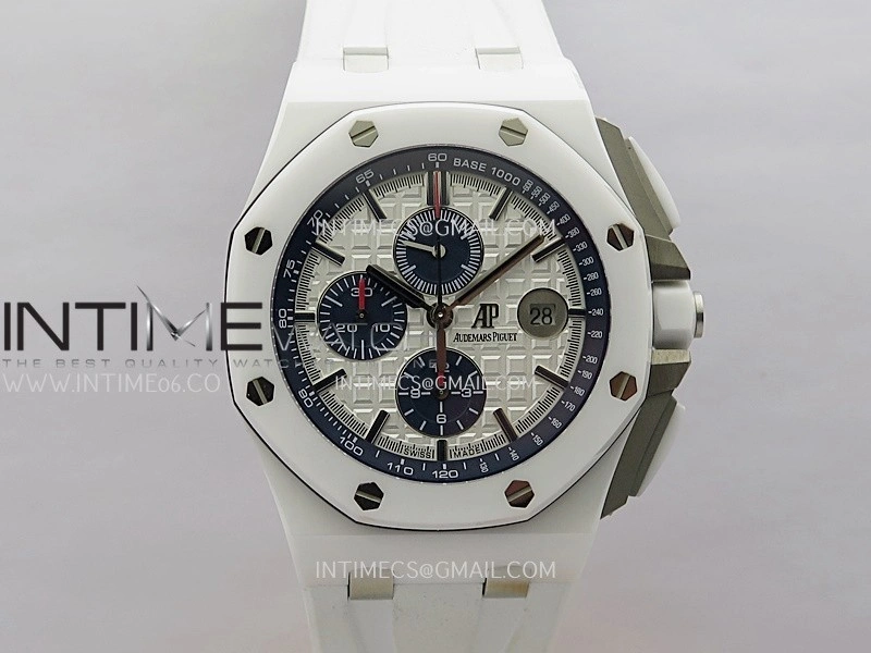 Royal Oak Offshore 44mm White Ceramic APJF 1:1 Best Edition White Dial On White Rubber Strap A3126