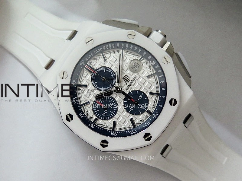 Royal Oak Offshore 44mm White Ceramic APJF 1:1 Best Edition White Dial On White Rubber Strap A3126