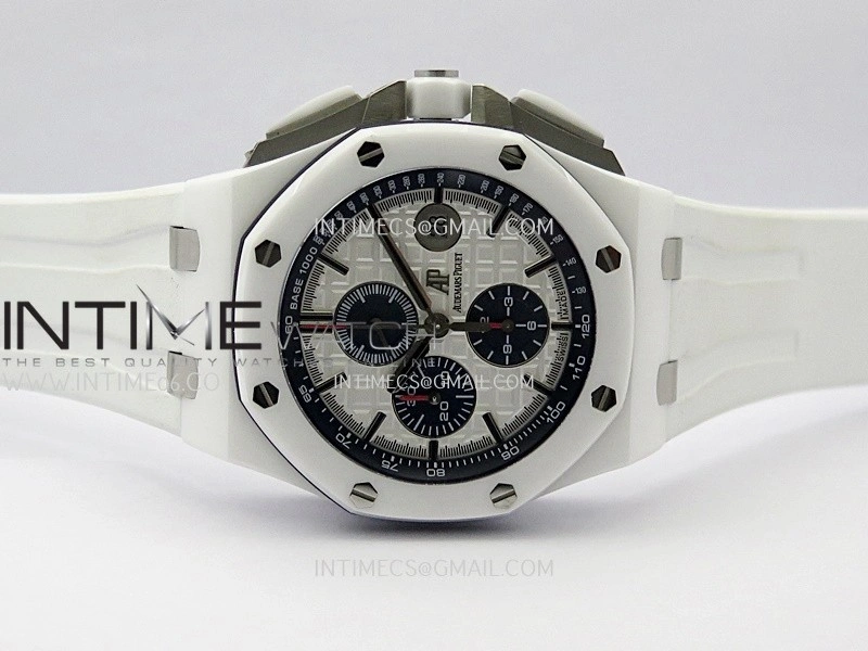 Royal Oak Offshore 44mm White Ceramic APJF 1:1 Best Edition White Dial On White Rubber Strap A3126
