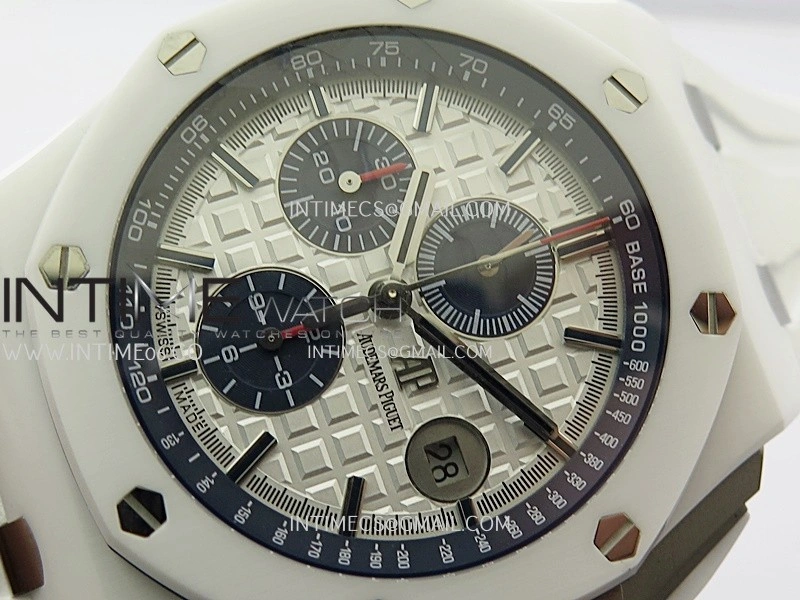 Royal Oak Offshore 44mm White Ceramic APJF 1:1 Best Edition White Dial On White Rubber Strap A3126