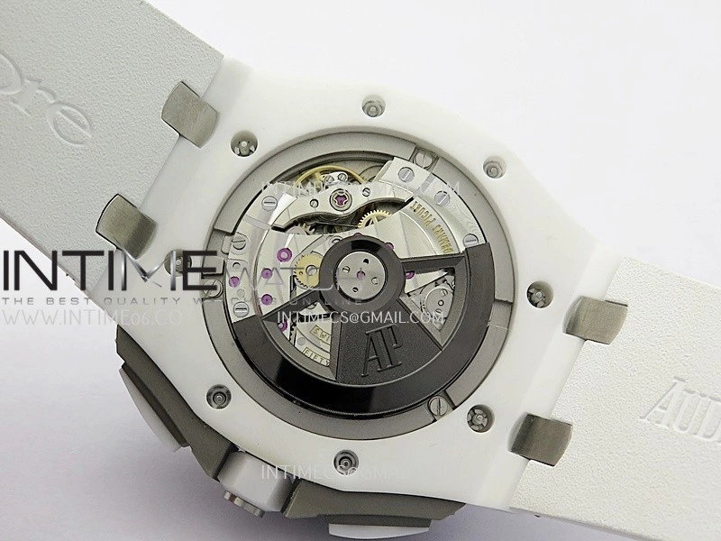 Royal Oak Offshore 44mm White Ceramic APJF 1:1 Best Edition White Dial On White Rubber Strap A3126