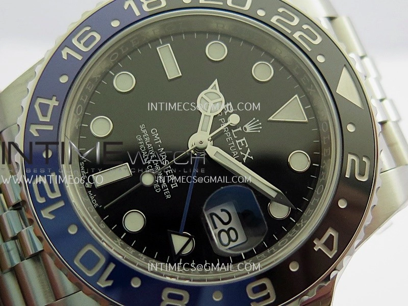 GMT-Master II 126710 BLNR Black Blue 904L SS Gold Factory 1:1 Best Edition Black Dial On Jubilee Bracelet SH3285 CHS