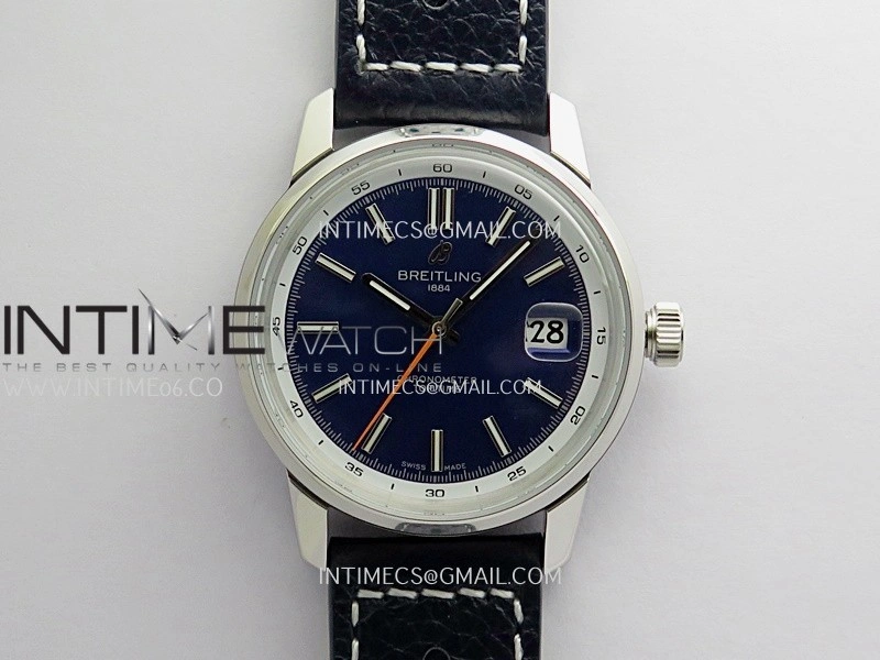Top Time AB3113 38mm SS BLSF 1:1 Best Edition Blue Dial On Black Leather Strap Asian B31