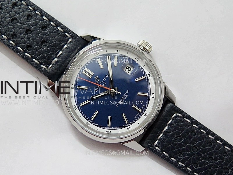 Top Time AB3113 38mm SS BLSF 1:1 Best Edition Blue Dial On Black Leather Strap Asian B31