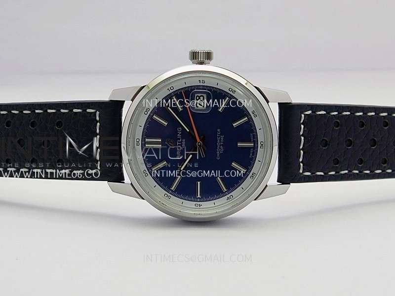 Top Time AB3113 38mm SS BLSF 1:1 Best Edition Blue Dial On Black Leather Strap Asian B31