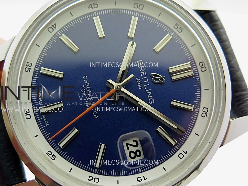 Top Time AB3113 38mm SS BLSF 1:1 Best Edition Blue Dial On Black Leather Strap Asian B31
