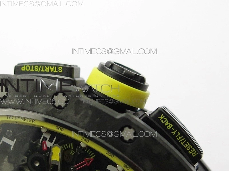 RM12-1 Real Tourbillon Forge Carbon KVF Best Edition Skeleton Dial Yellow inner bezel on Black Rubber Strap