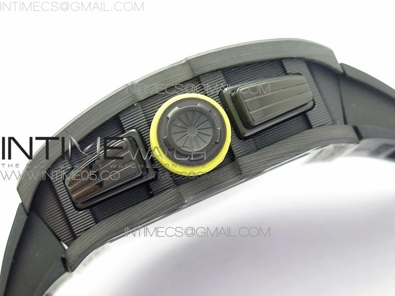 RM12-1 Real Tourbillon Forge Carbon KVF Best Edition Skeleton Dial Yellow inner bezel on Black Rubber Strap